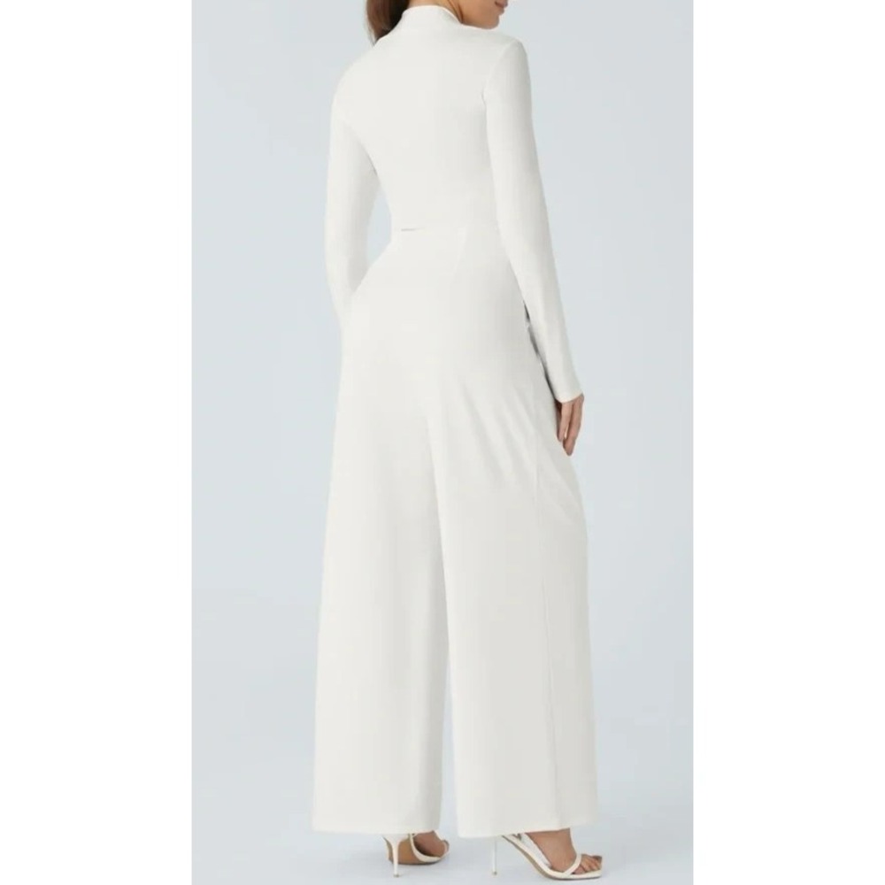 Halara Long Sleeve Wide Leg Jumpsuit Off White Size XL Stretch Pull On One Piece - Picture 11 of 13